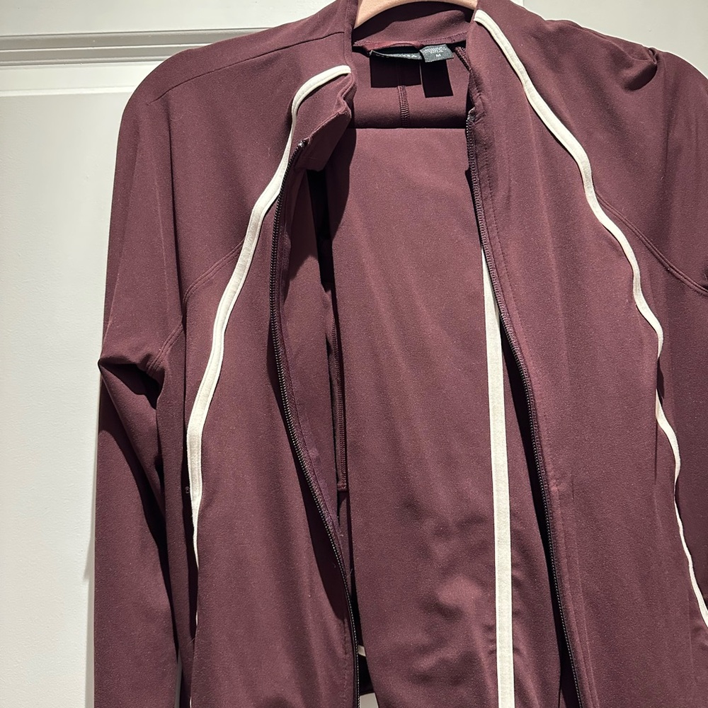 Athleta Maroon Jacket & leggings with Cream Trim